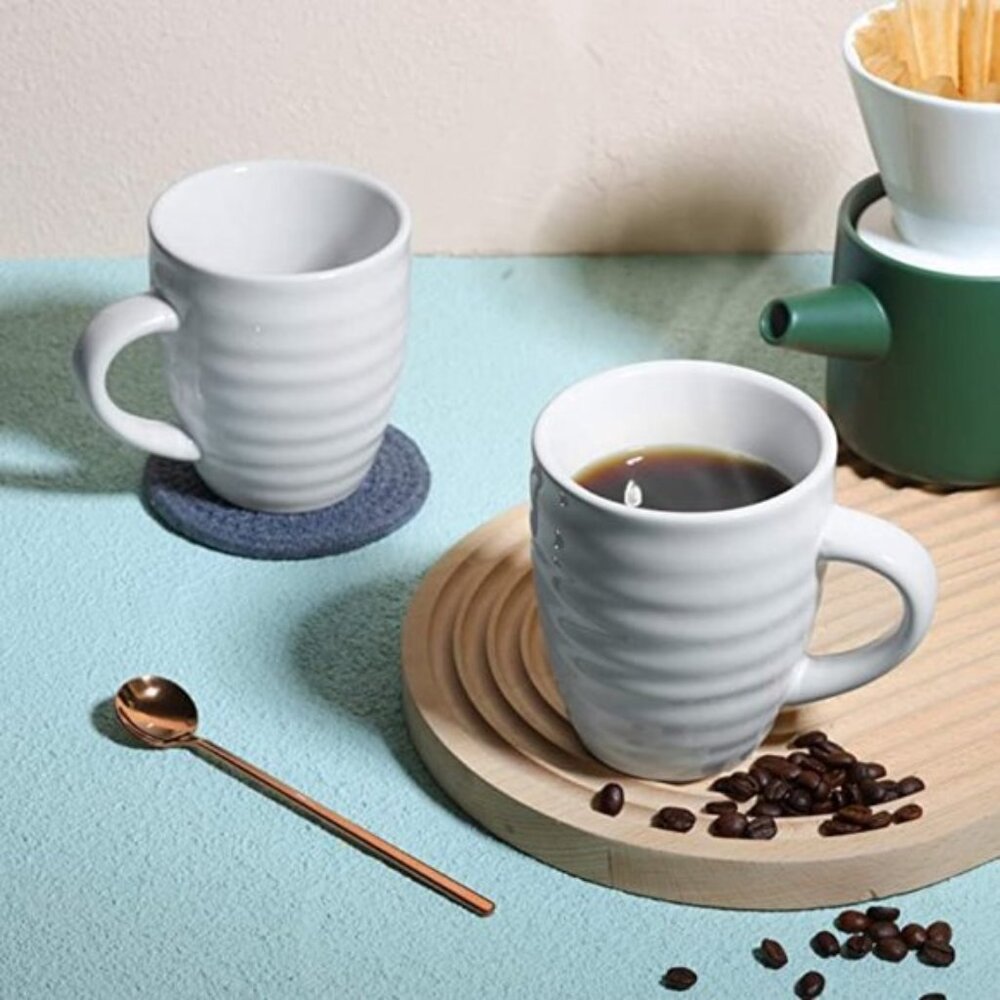 Set of 6 Ceramic Coffee Mugs | 15 oz | Classic White | Lead-Free Porcelain
